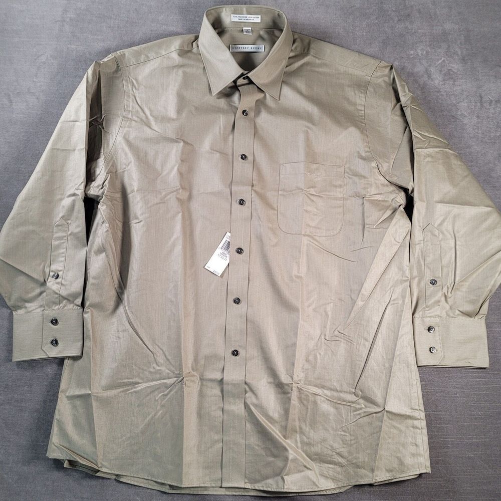 Geoffrey Beene Long Sleeve Biege Button Up Shirt Mens Size 17 32/33 New